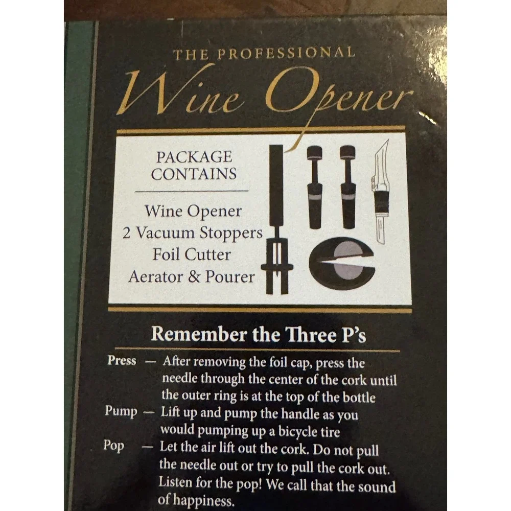 Vineyard Supply Co Professional Wine Opener Set‎ Air Pump Foil Cutter Aerator
